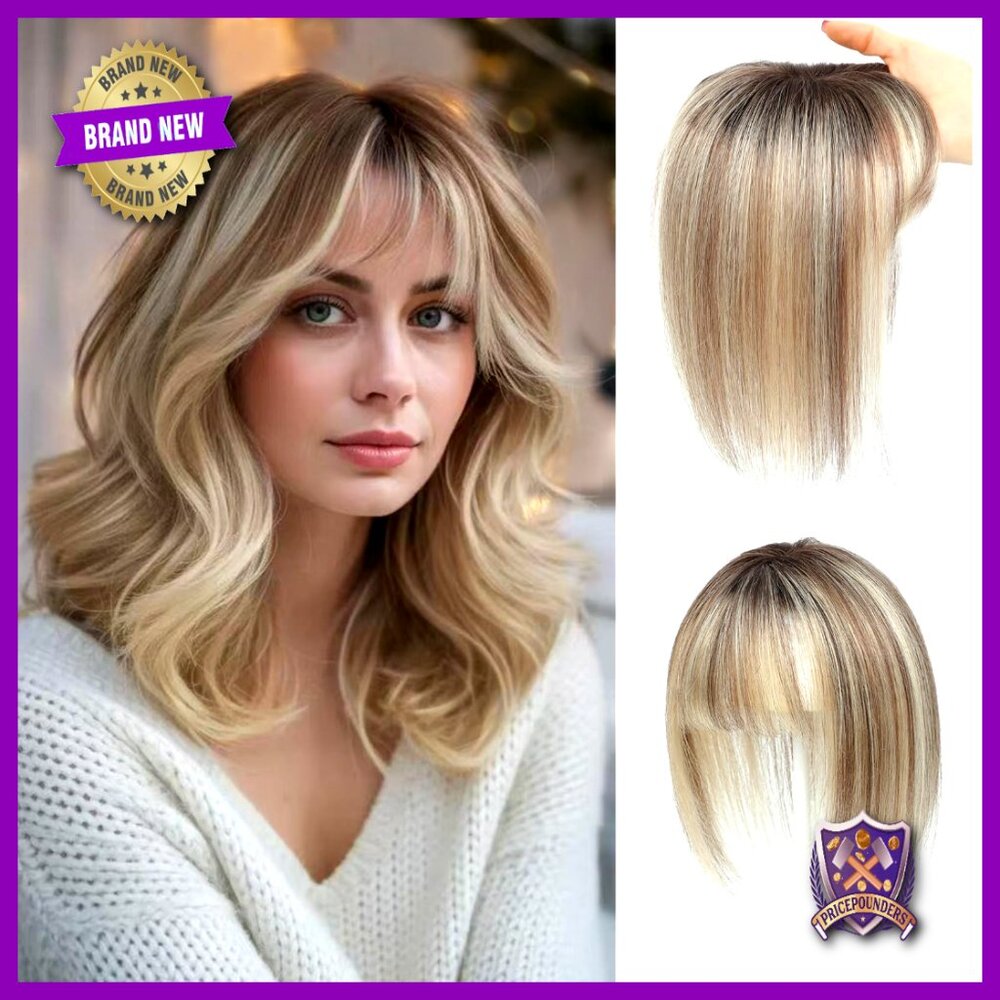 Human Hair Topper With Bangs Swiss Lace Base Lightweight Daily Wear Hairpiece